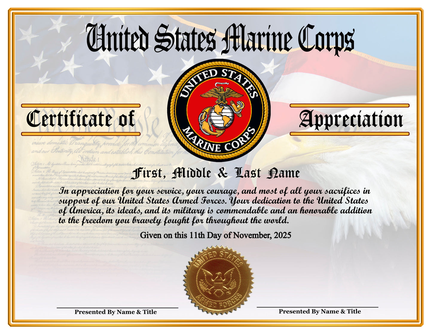 P13 Printed Veterans Day Certificates Pack