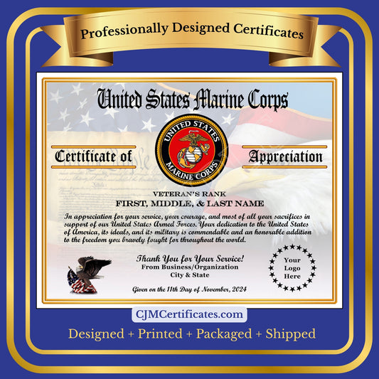 P11 Printed Veterans Day Certificates Pack