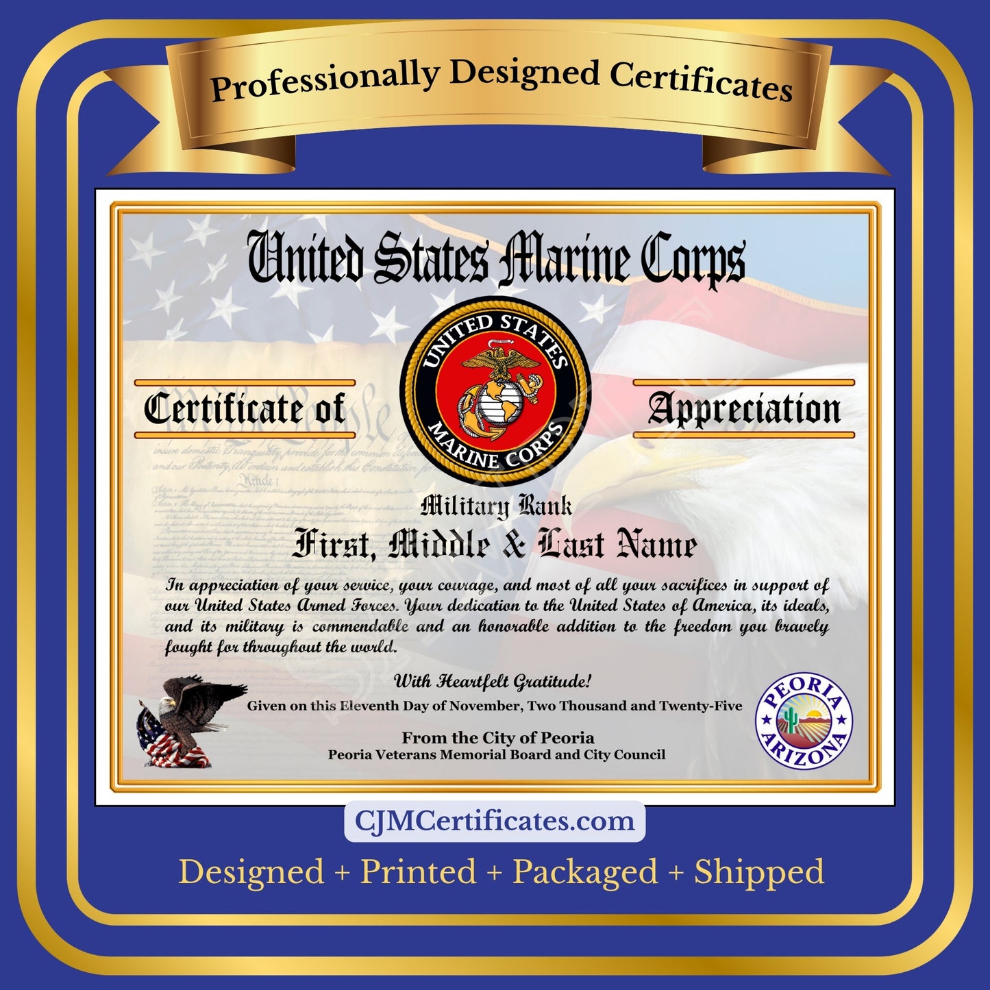 P12 Printed Veterans Day Certificates Pack