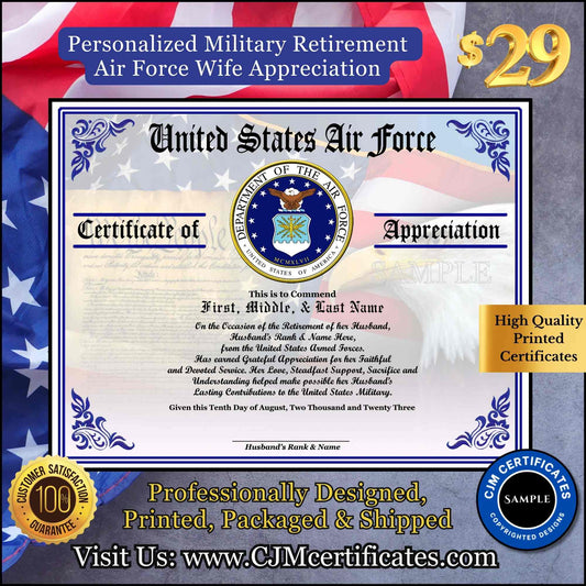 Military Retirement Wife Appreciation Certificate