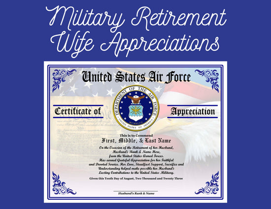 Military Wife Appreciation Certificates at http://www.cjmcertificates.com