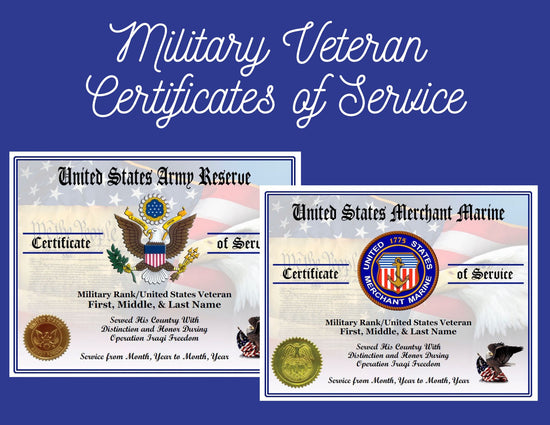 Veteran Military Service Certificates at http://www.cjmcertificates.com