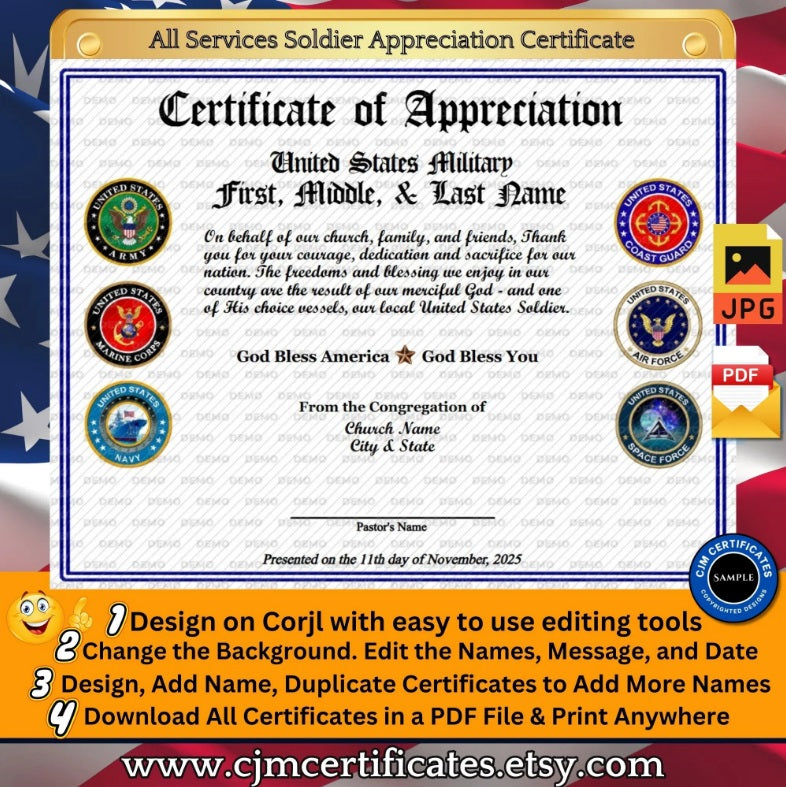 Custom Military Certificates for Churches: Edit & Download 012