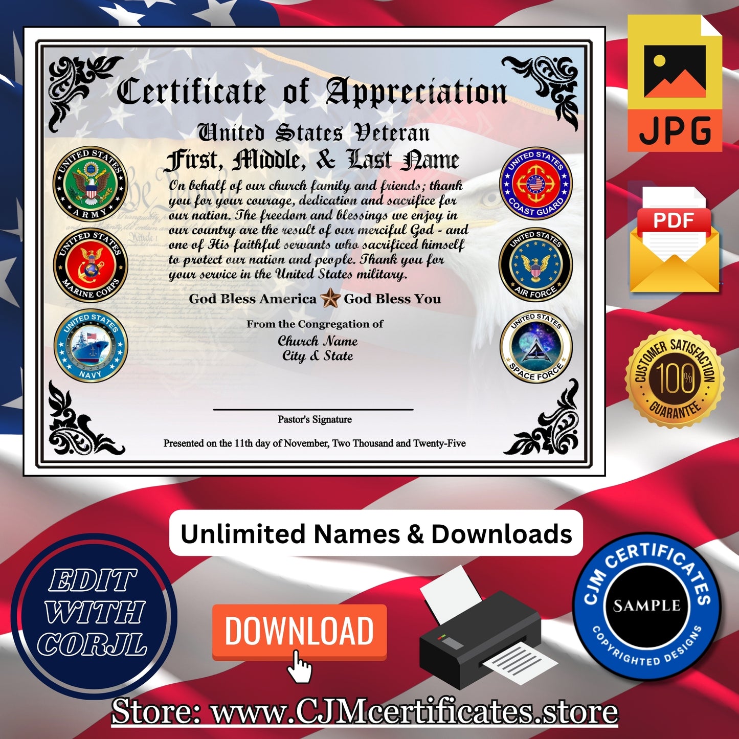 Custom Ministry Veteran Certificates: Edit & Download 060