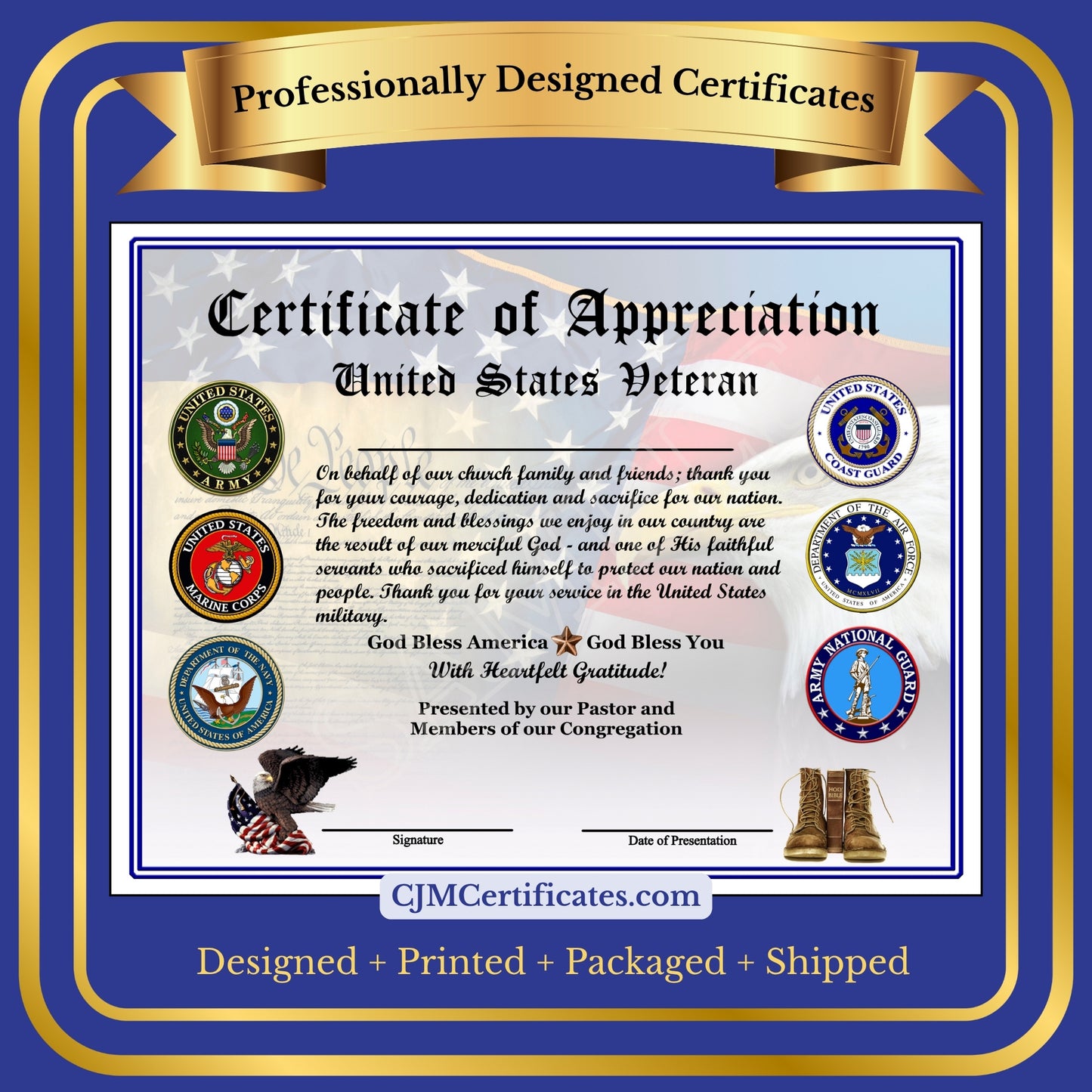 Ministry Veteran Appreciation Certificates with Line D1