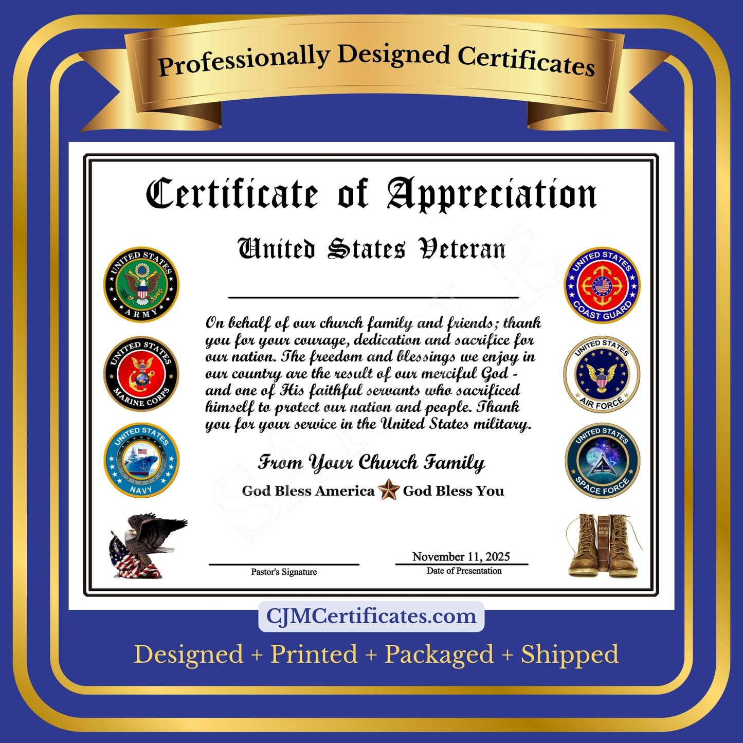 Ministry Veteran Appreciation Certificates with Line D2