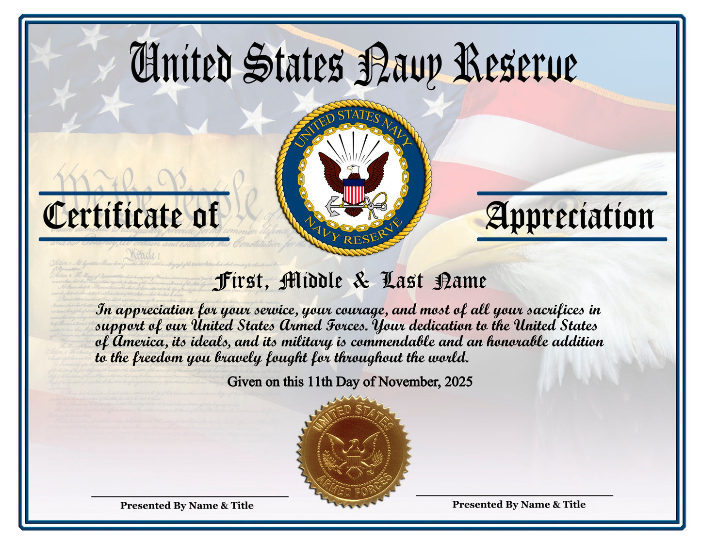 P13 Printed Veterans Day Certificates Pack