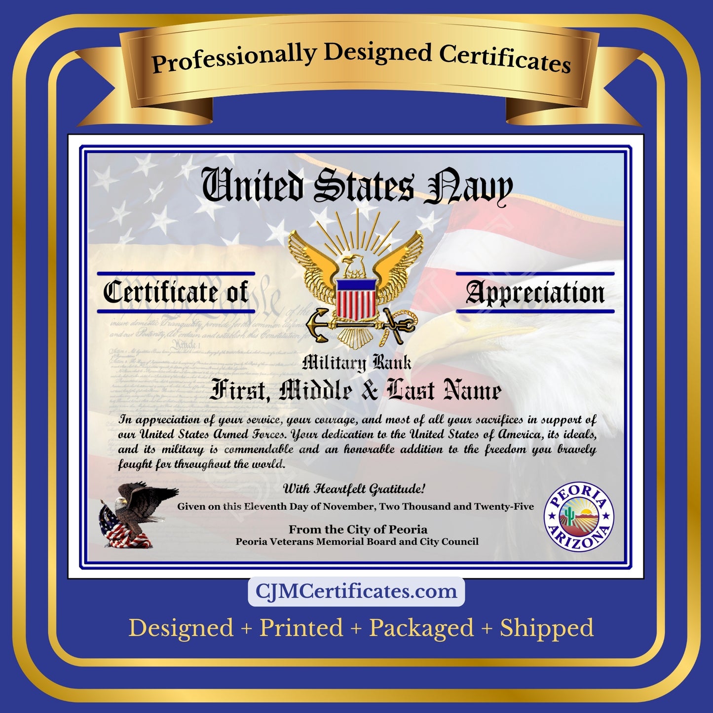 P12 Printed Veterans Day Certificates Pack