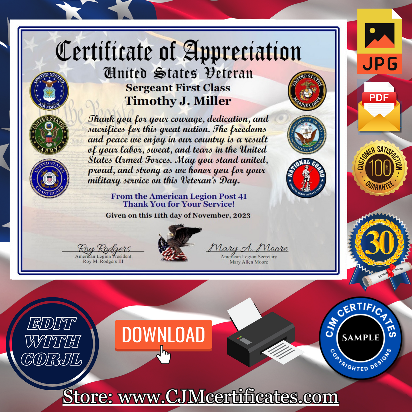 All Services Veteran Appreciation Certificates