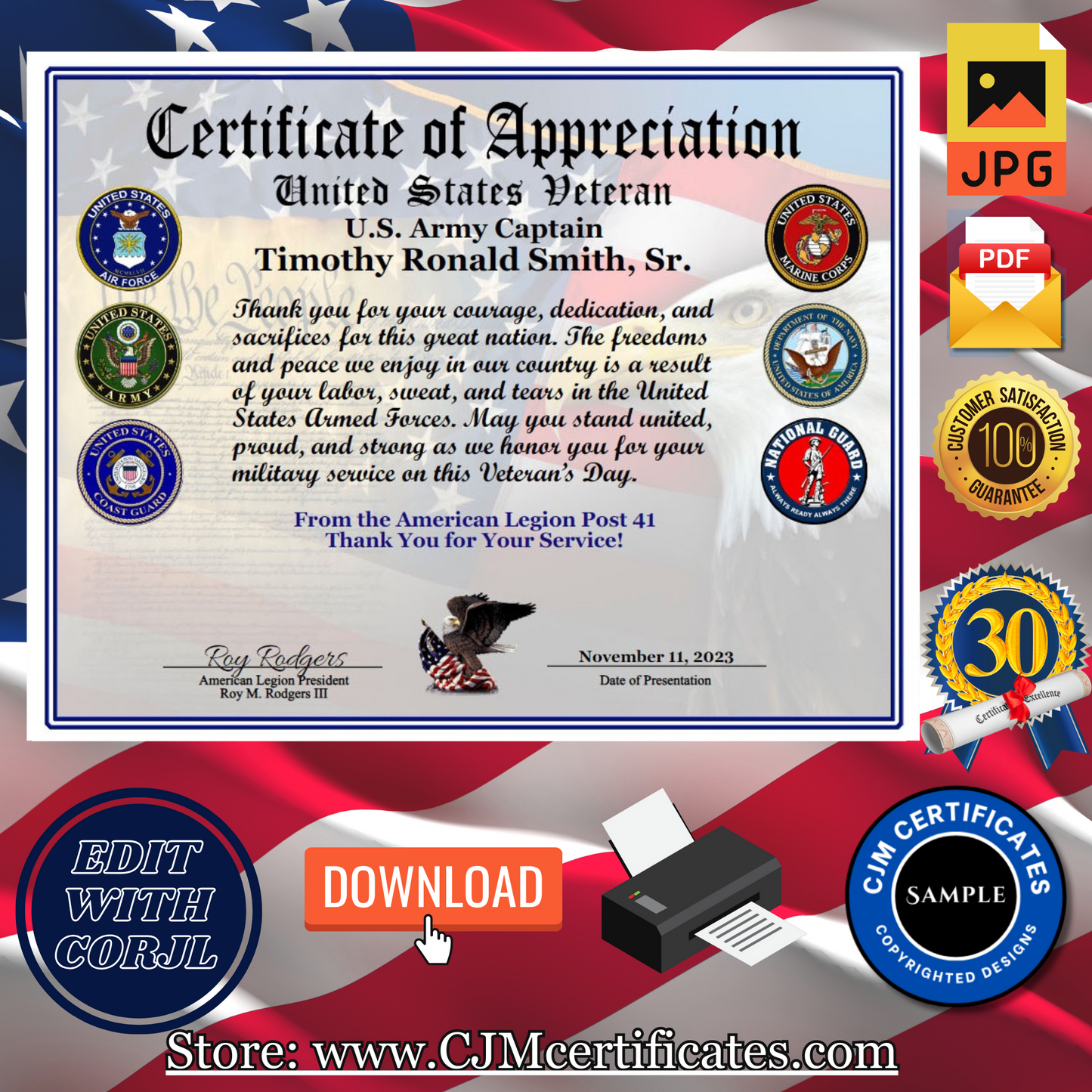 All Services Veteran Appreciation Certificates