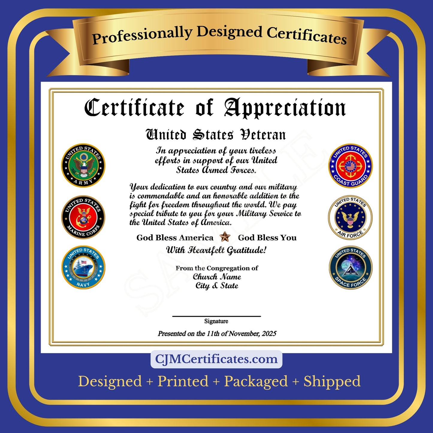 Organization Veterans Day Certificates with Title