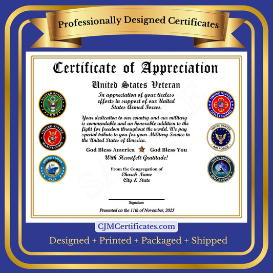 Organization Veterans Day Certificates with Title