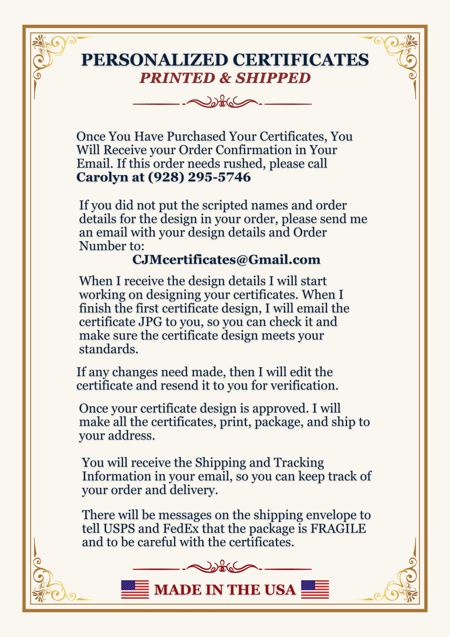 Memorial Day Veteran Certificates-Designed for You-Up to 10 Scripted Names-Fast Shipping