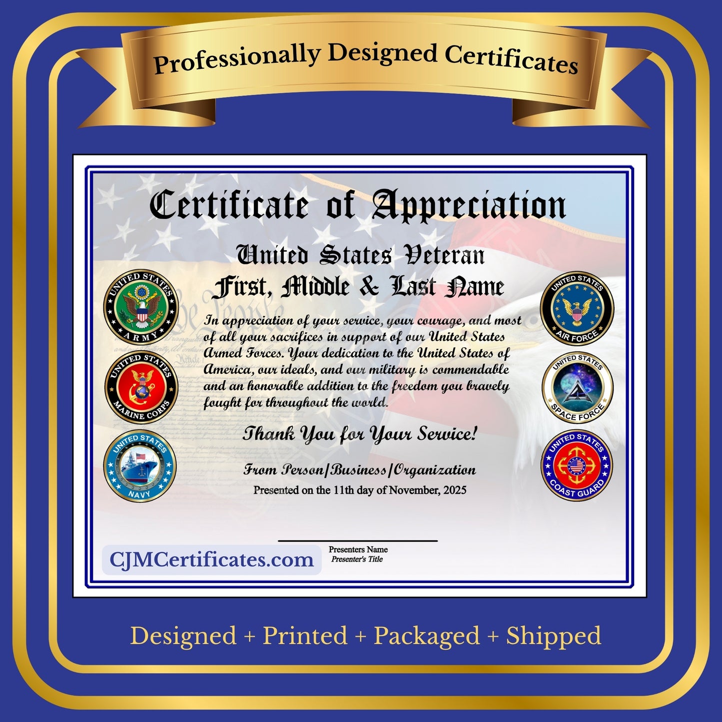 Business Veteran Appreciation Certificates 1A