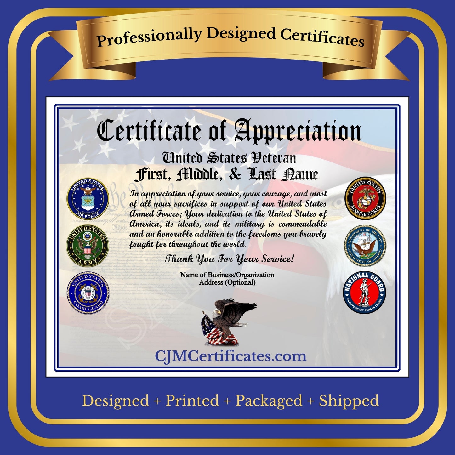 Business Veteran Appreciation Certificates D1