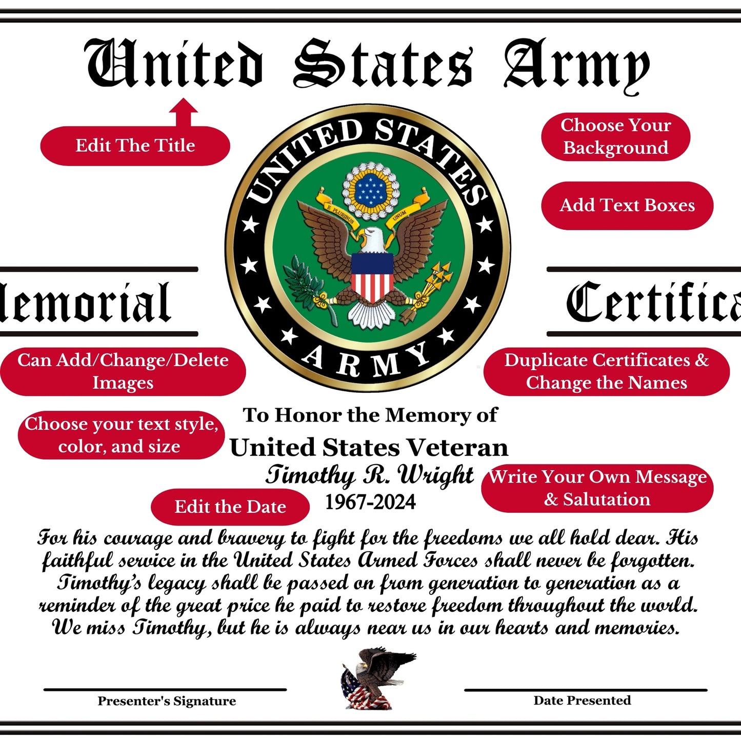 Veteran Memorial Certificates D2-10 Certificates Pack
