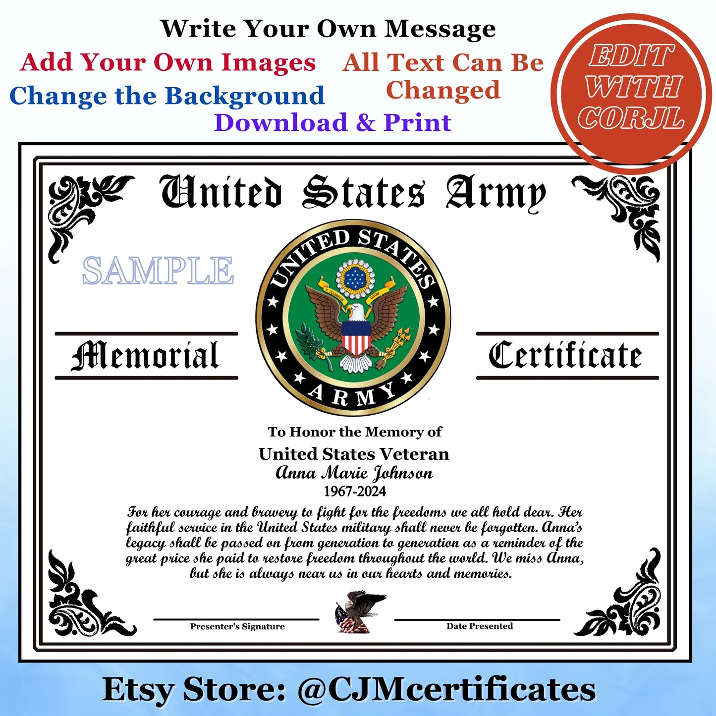 Veteran Memorial Certificates D4-10 Pack