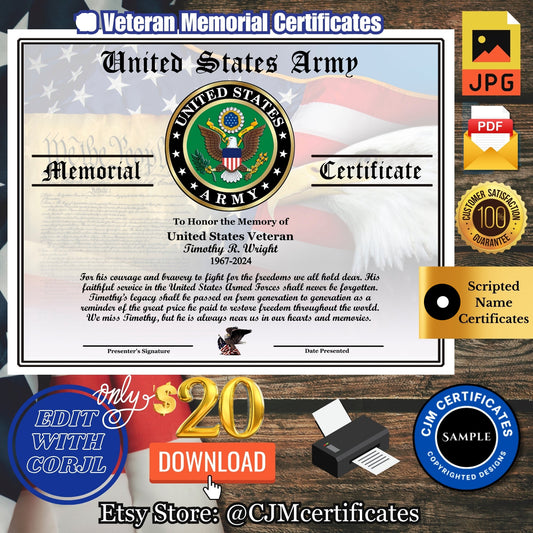 Veteran Military Memorial Certificates