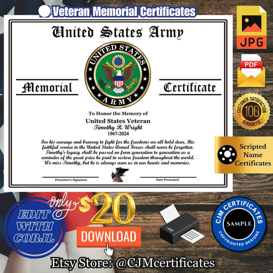 Military Veteran Memorial Certificate