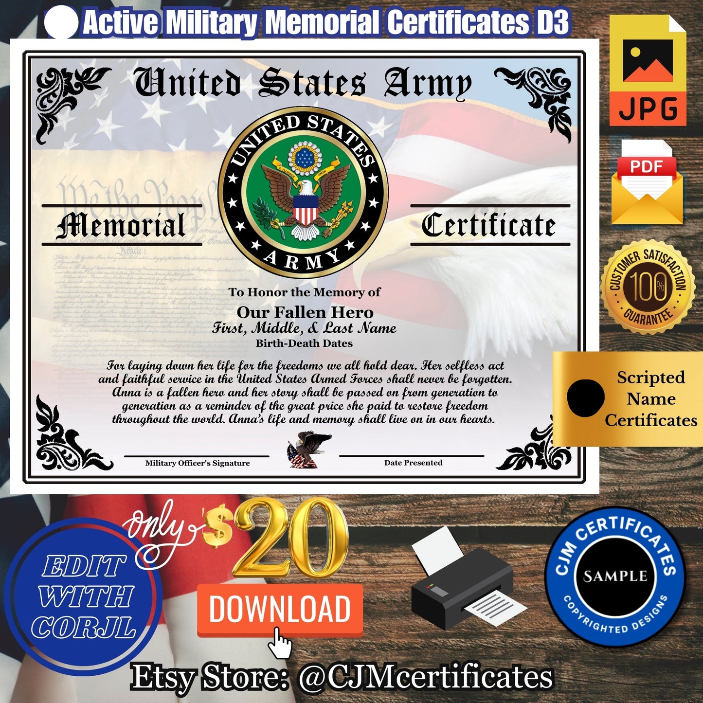 Our Fallen Military Memorial Certificate