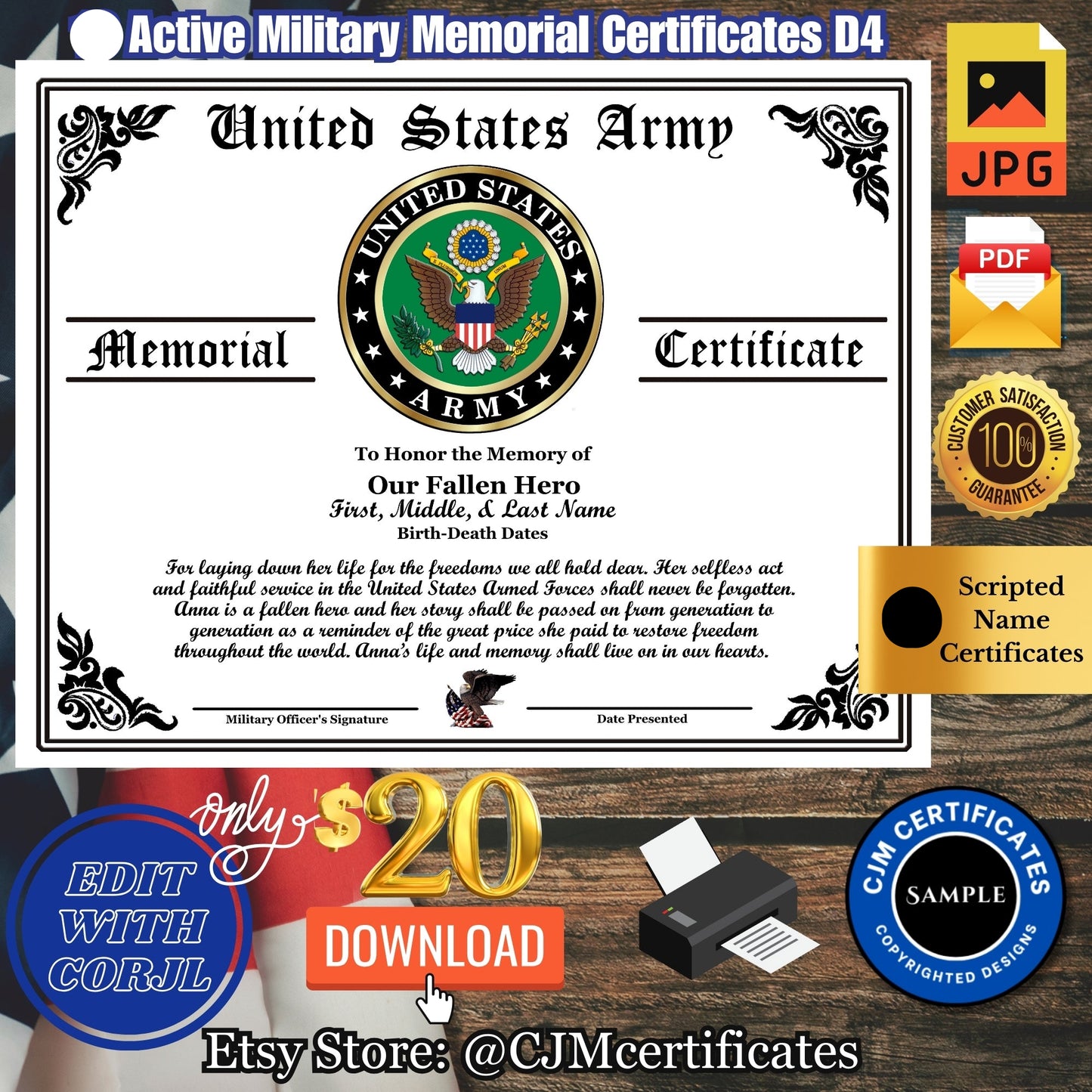 Our Fallen Hero Military Memorial Certificate